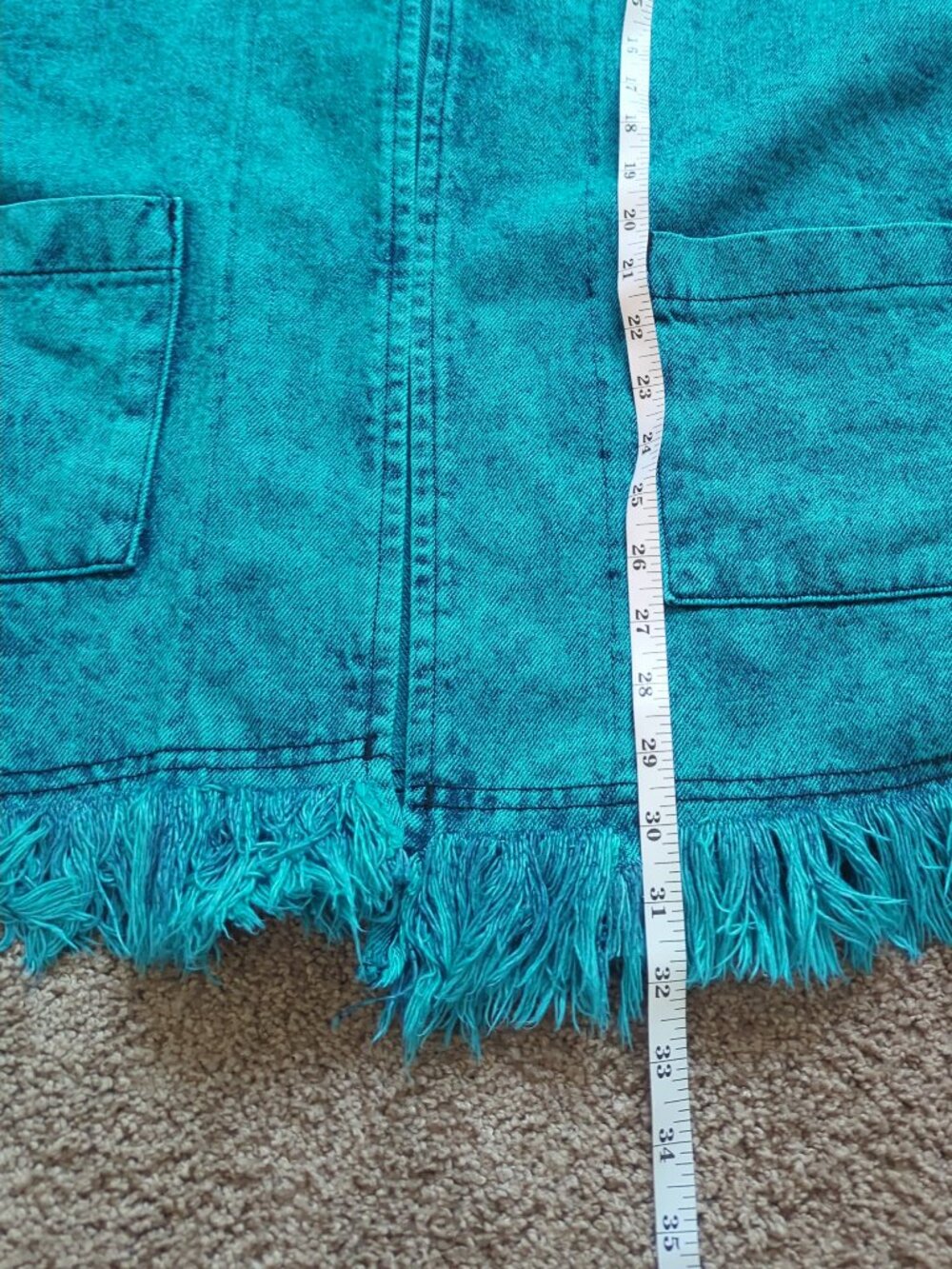 Vintage Sundance Denim Wear Teal Acid Wash Fringe Poncho Cape Jacket S USA Boho - Picture 13 of 13